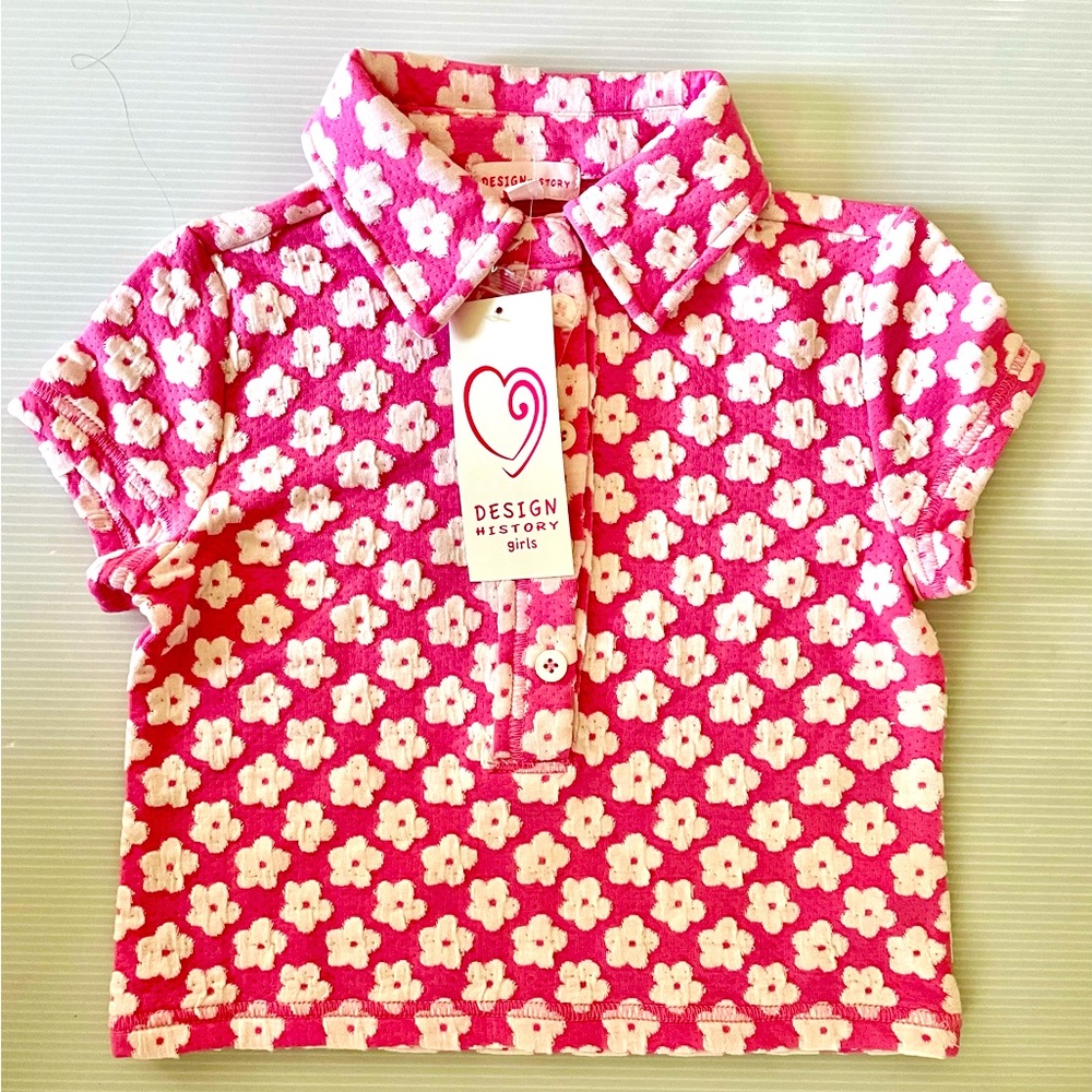 Design History Girls Size Small - NWT - Pink Daisy Placket Shirt